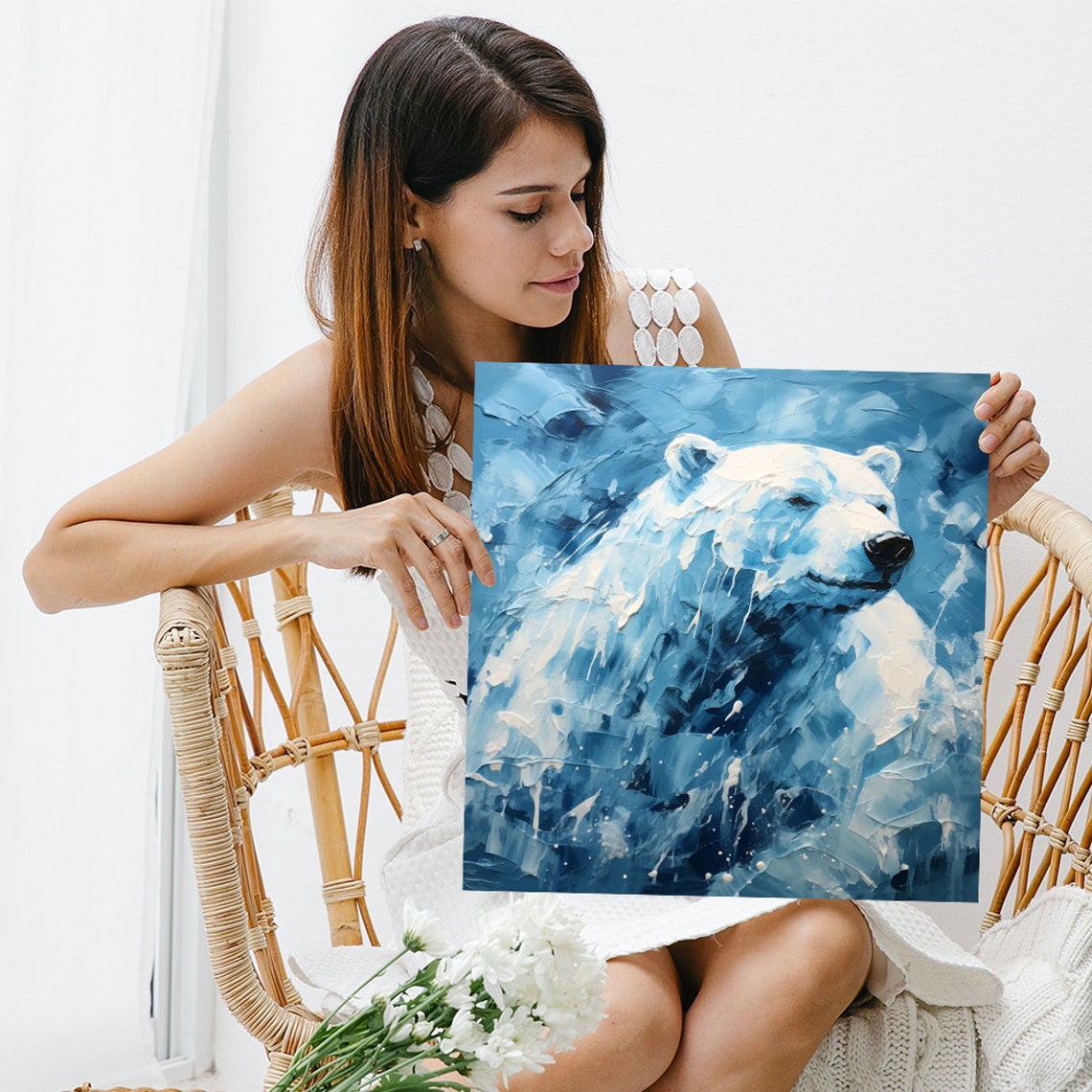 Polar Bear Portrait Blue White Expressive Brushstroke Art Poster - Image 3