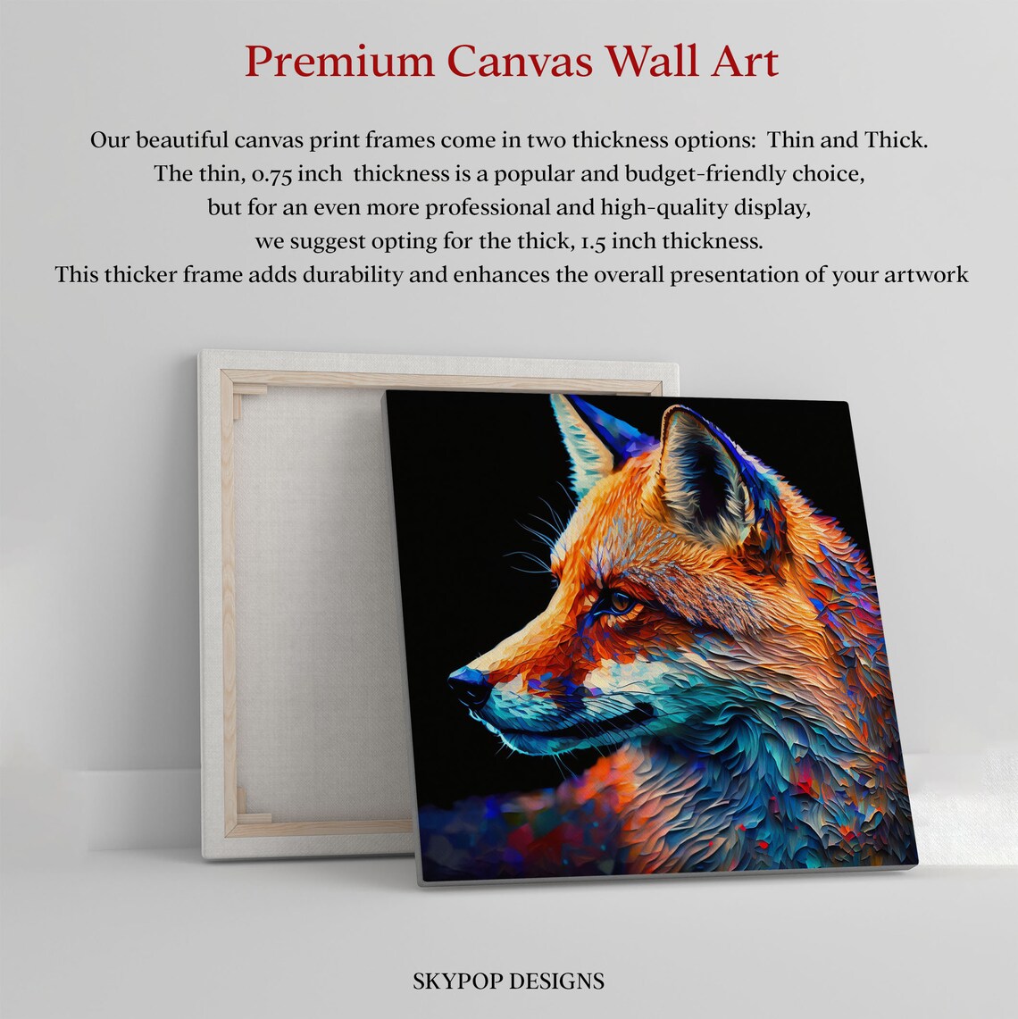 Fox Portrait Layered Orange And Teal Modern Wildlife Wall Canvas Poster - Image 2