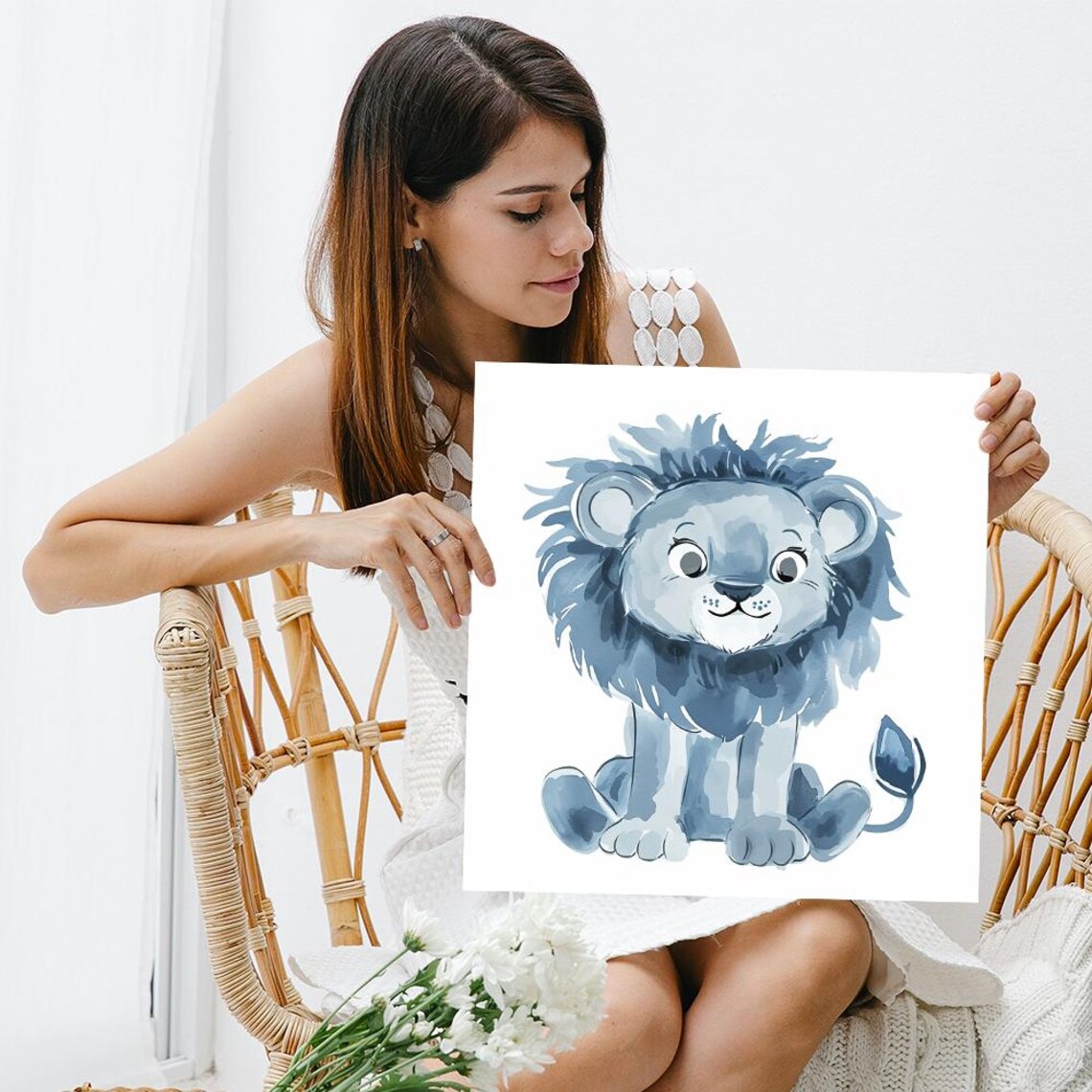 Smiling Blue Lion Cub Whimsical Nursery Art Print - Image 3