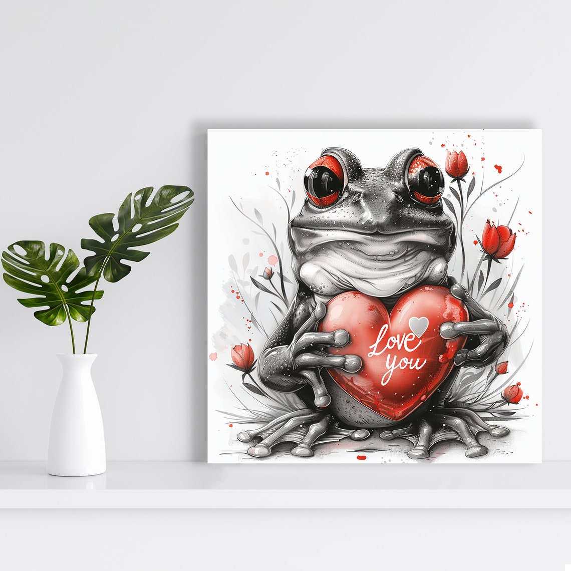 Tree Frog Holding Love You Red Heart Valentine Animal Poster - Image 2