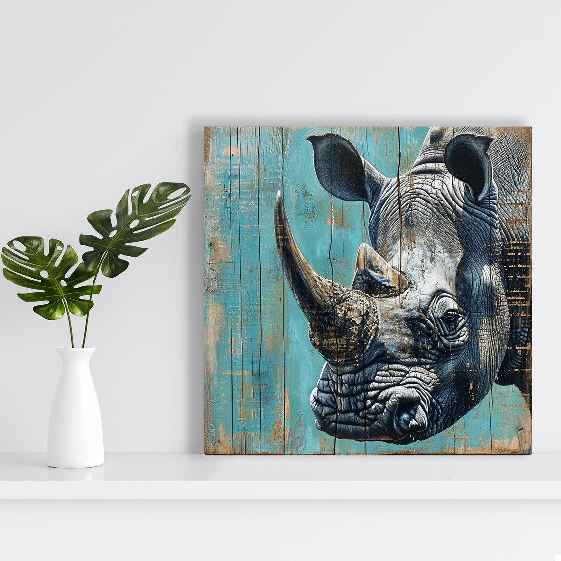 Rhino Wisdom Rustic Modern Wildlife Art Print - Image 2