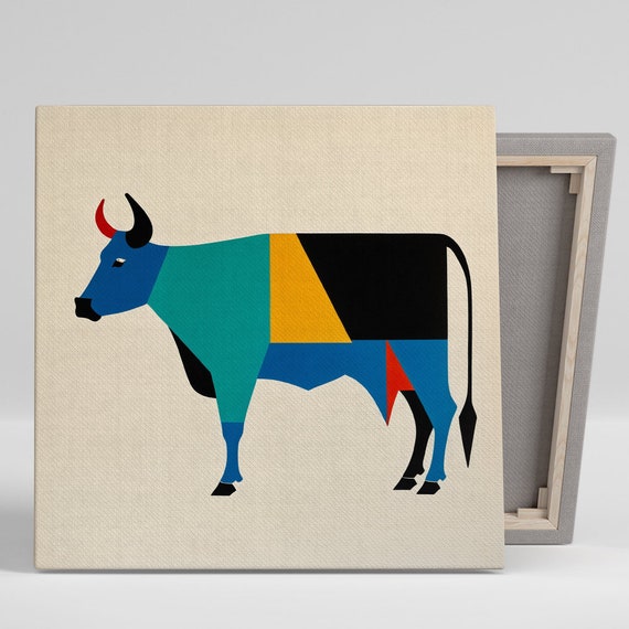Geometric Cow Art Or Poster Abstract Modern Minimalist Decor Living Room Office Kitchen Childrens Room Colorful Wall Art