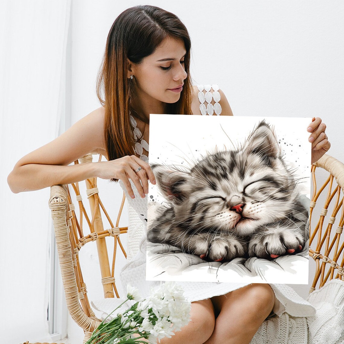 Cozy Kitten Slumber, Whimsical Minimalist Poster - Image 3