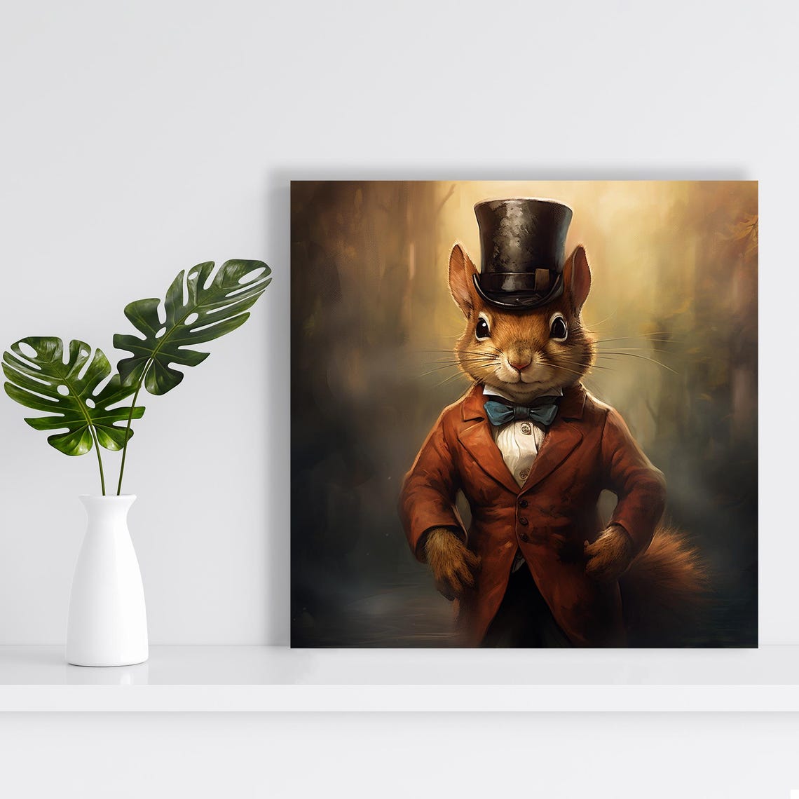 Dapper Squirrel Gentleman Top Hat Vintage Animal Wall Art Decor Poster - Image 2