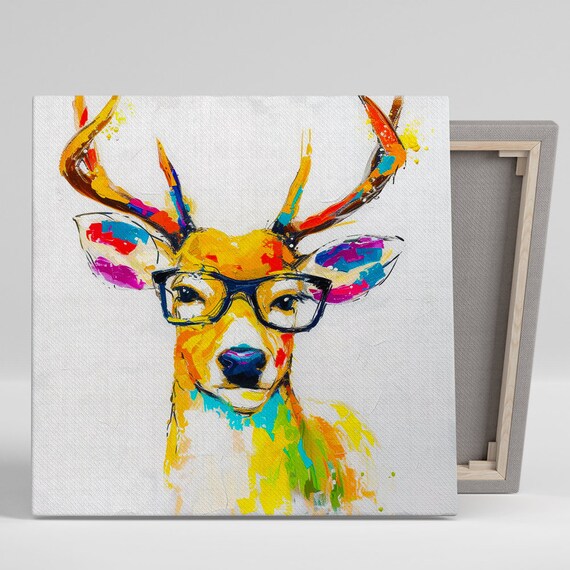 Hipster Deer Poster Glasses Colorful Antlers Pop Art Whimsical Decor