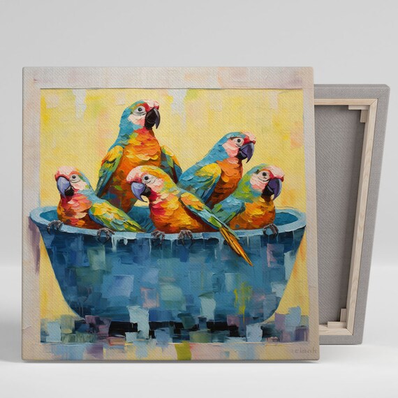 Parrots in Bathtub Nursery Bathroom Art Print