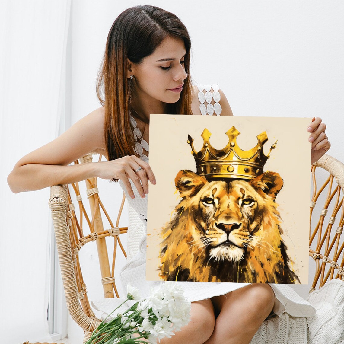 Regal Golden Lion Wearing Gold Crown Majestic Glam King Of Jungle Poster - Image 3