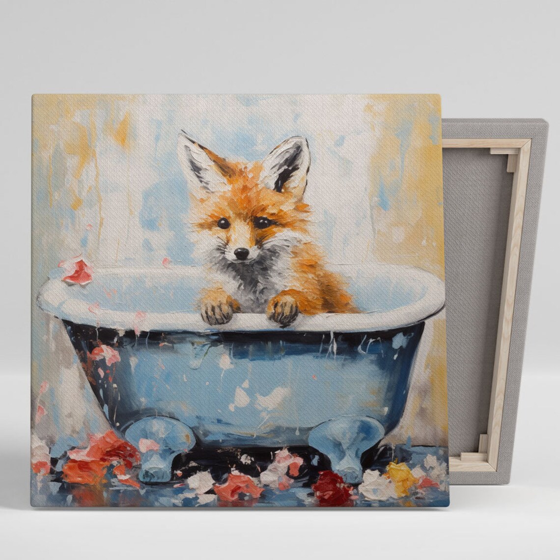 Fox In Bathtub Bathroom Wall Art Print, Modern Decor