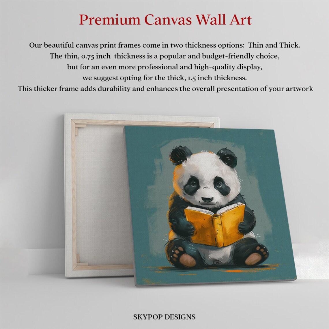 Bookworm Panda Baby Panda Reading Yellow Book Teal Background Wall Poster - Image 3