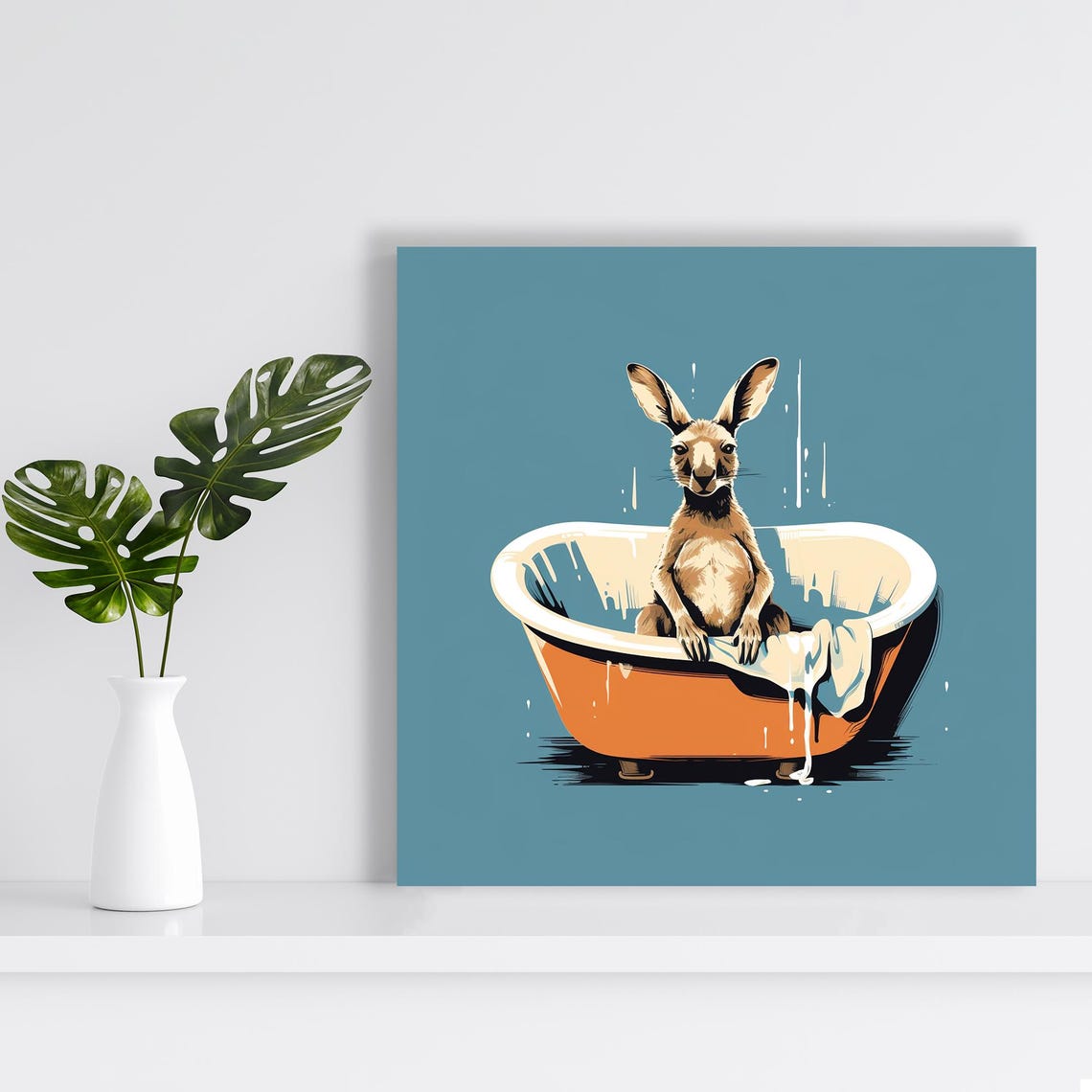 Kangaroo Bathtub Soak Whimsical Bathroom Funny Animal Wall Art Poster - Image 2