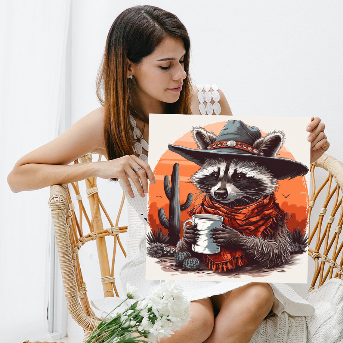 Cowboy Raccoon Art Print, Whimsical Rustic Decor - Image 3