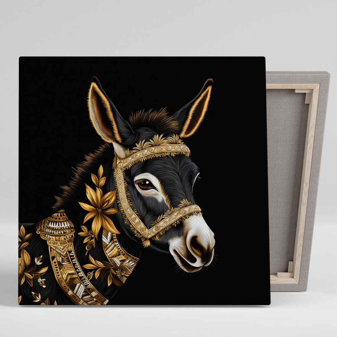 Regal Black Gold Donkey Portrait Elegant Glam Animal Wall Poster