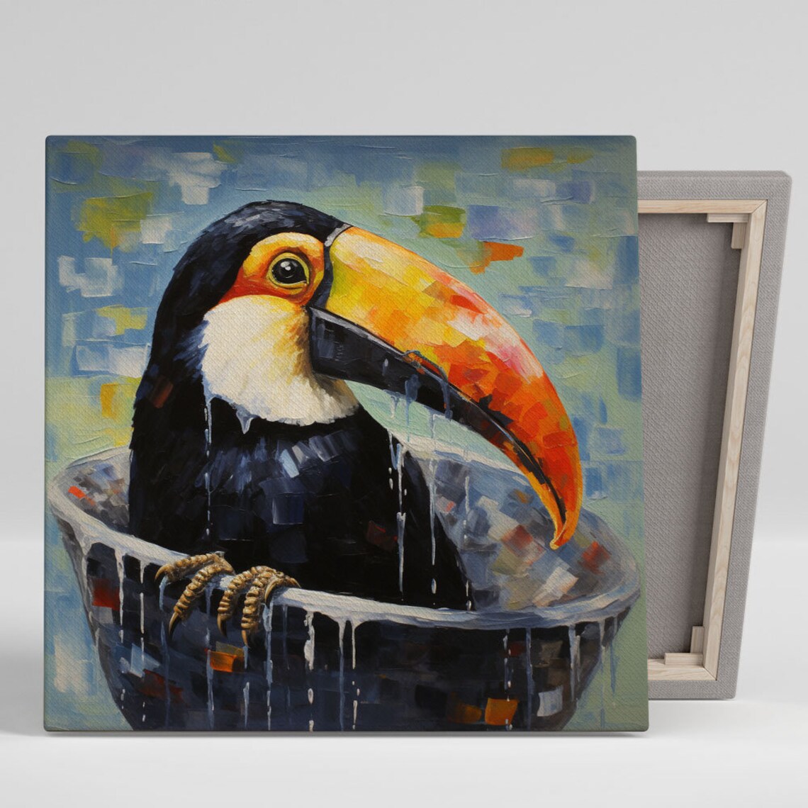Toucan Sitting In Bathtub Colorful Tropical Bird Bathroom Art Poster