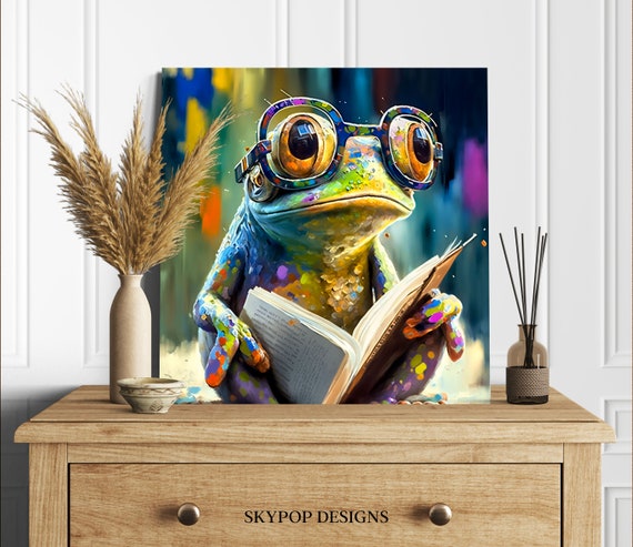 Clever Frog With Glasses, Office Decor Wall Art Print