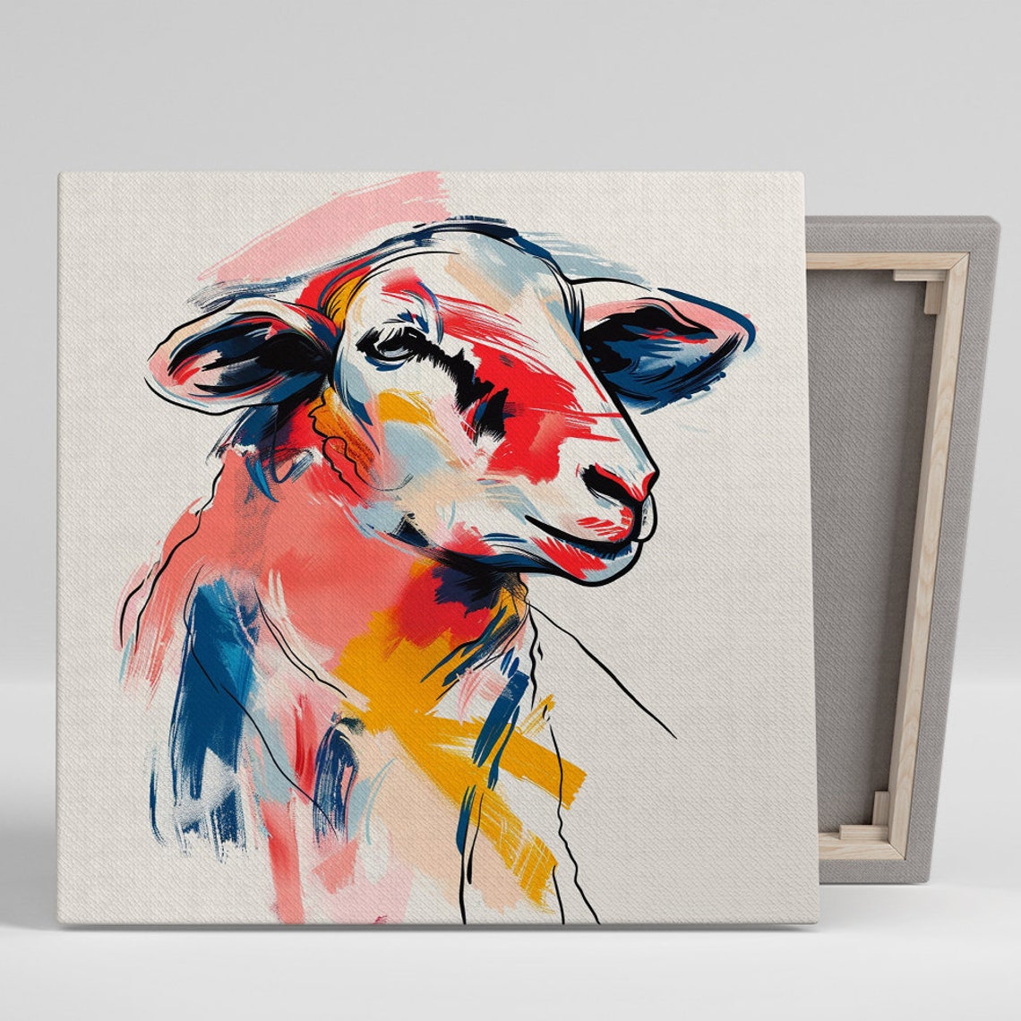 Colorful Sheep Portrait Red Blue Yellow Abstract Farm Wall Art Poster