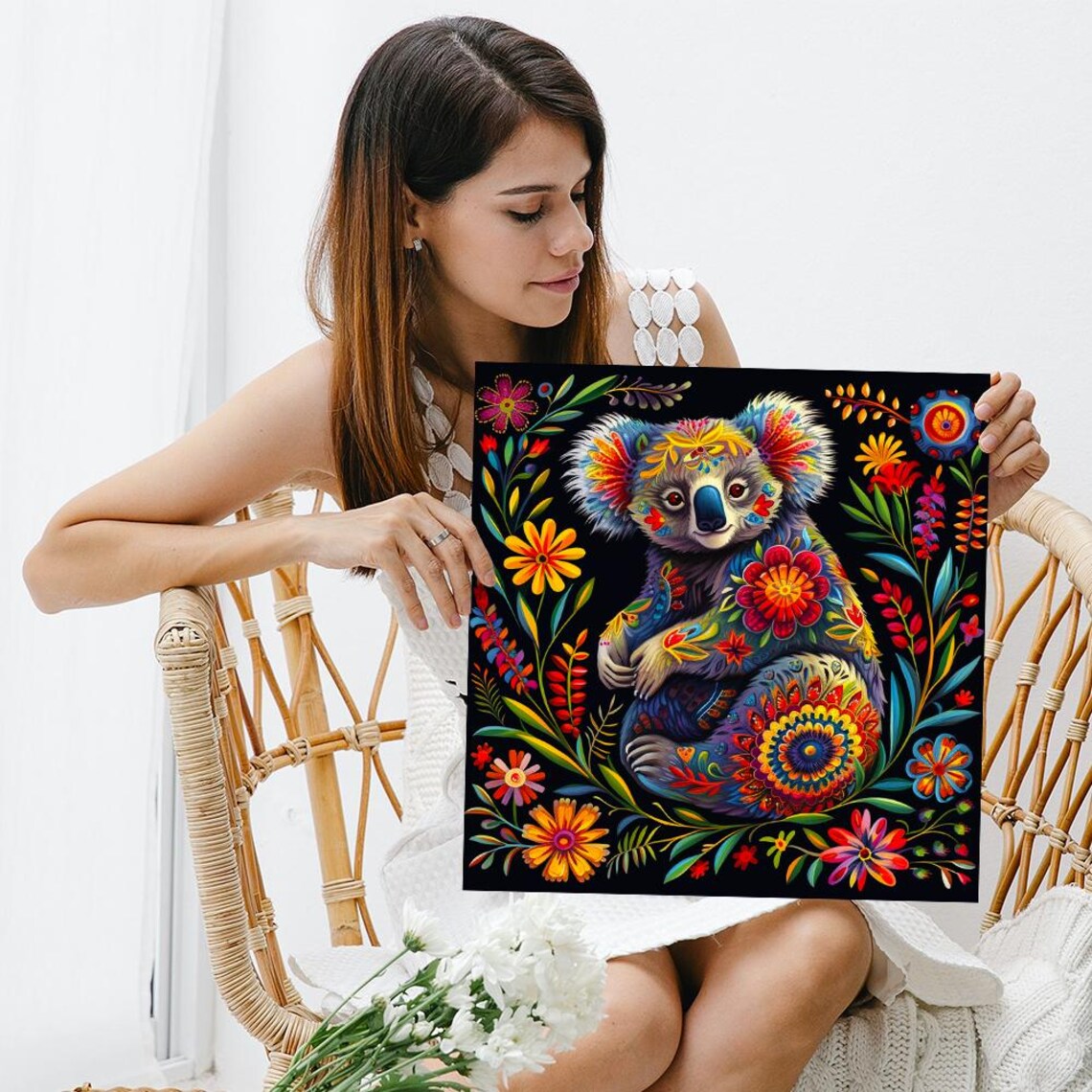 Colorful Mexican Folk Art Koala With Vibrant Flower Blossoms Poster - Image 3