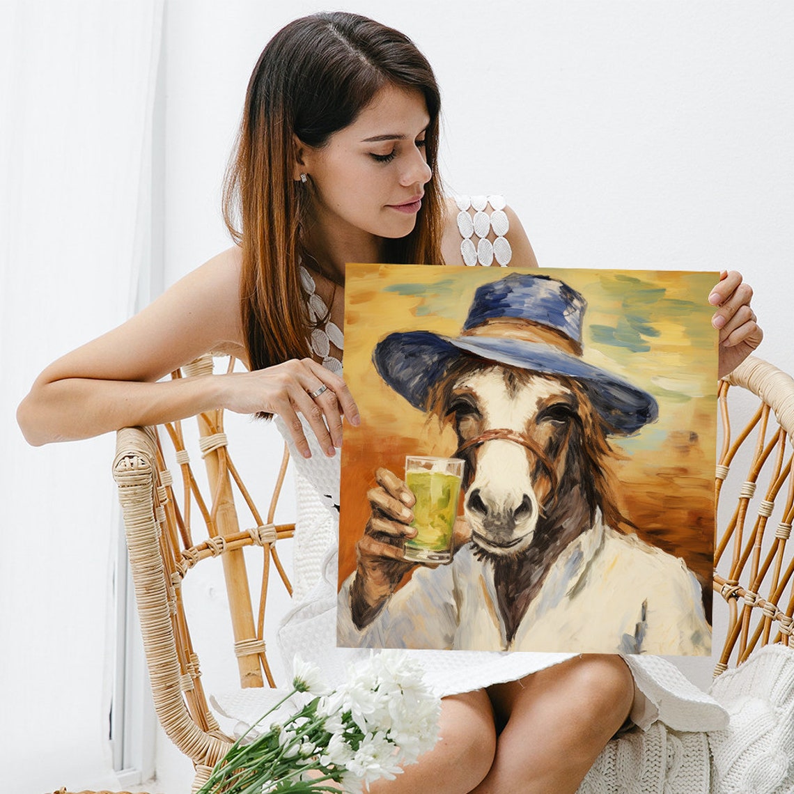 Dapper Donkey Cocktail Hat Painterly Whimsical Bar Room Wall Art - Image 3