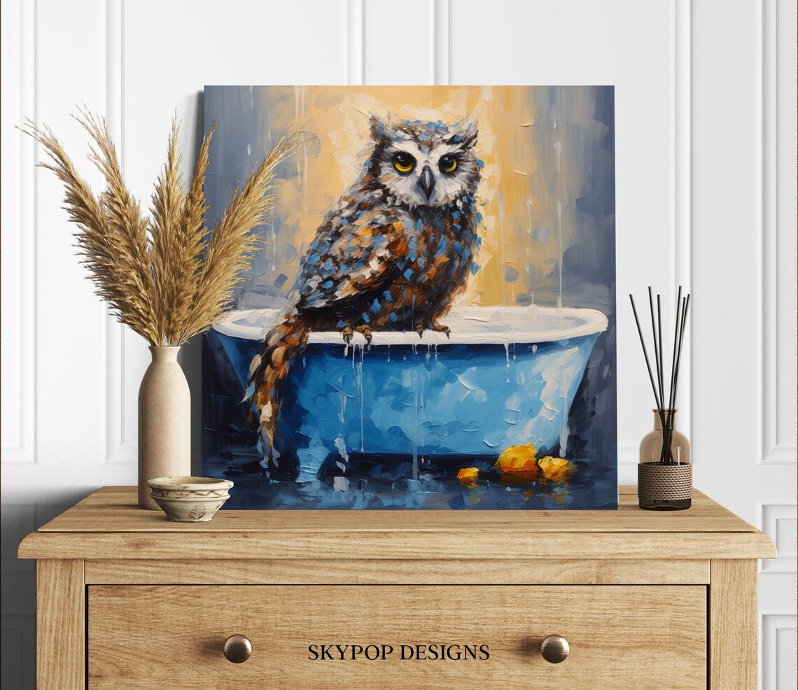 Owl In Bathtub Bathroom Animal Wall Art Print - Image 2