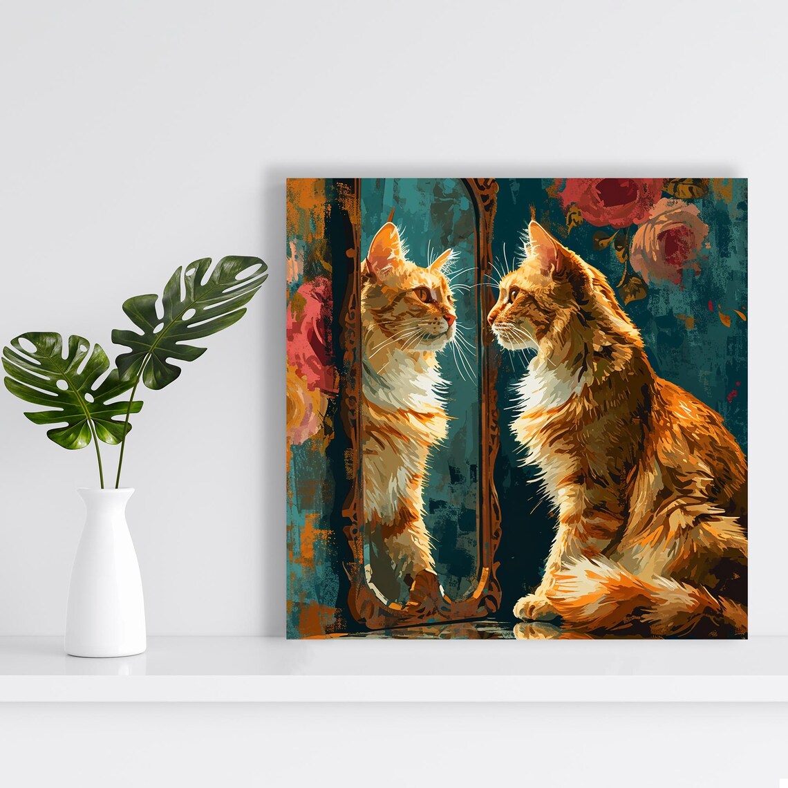 Cat Reflection, Contemporary Bohemian Rustic Wall Art Print - Image 2
