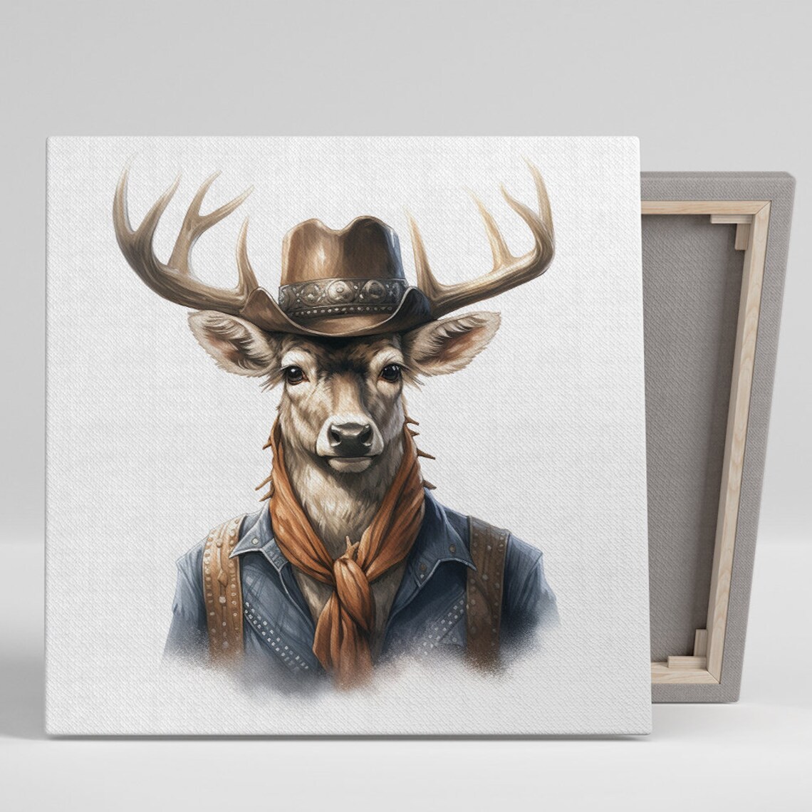 Cowboy Deer Portrait, Contemporary Wall Art Print