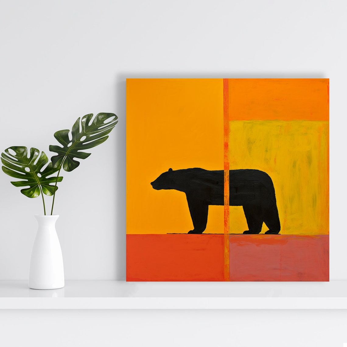 Black Bear Silhouette On Fiery Orange Abstract Modern Art Poster - Image 2