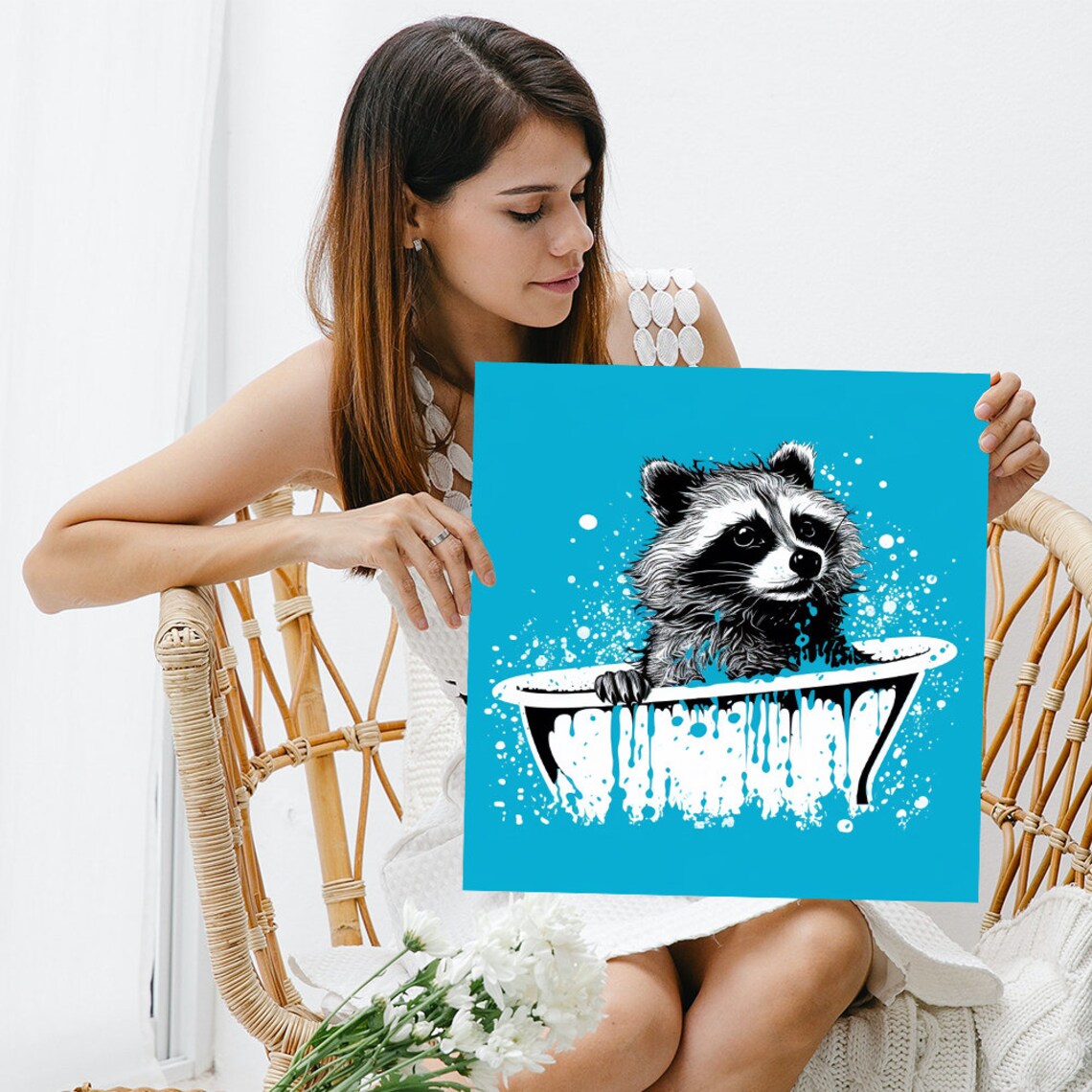 Bathing Bandit Art Print, Whimsical Animal Decor - Image 3