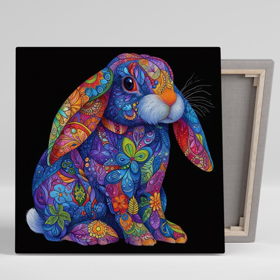 Psychedelic Bunny Bliss Vibrant Mandala Doodle Lop Rabbit Wall Art Poster