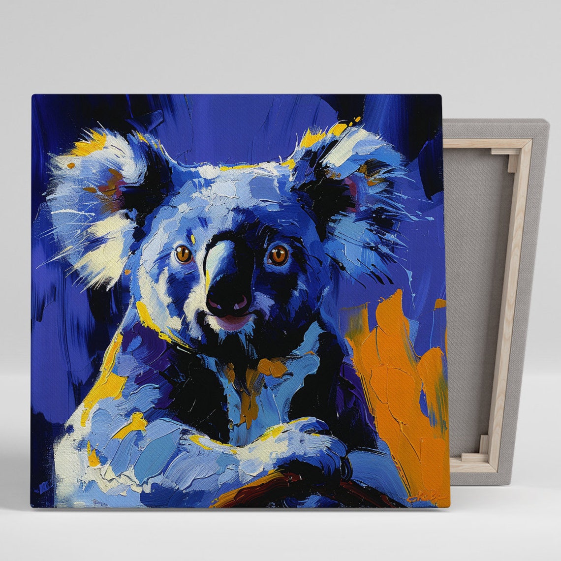 Electric Blue Koala Impasto Portrait Orange Accent Wall Poster