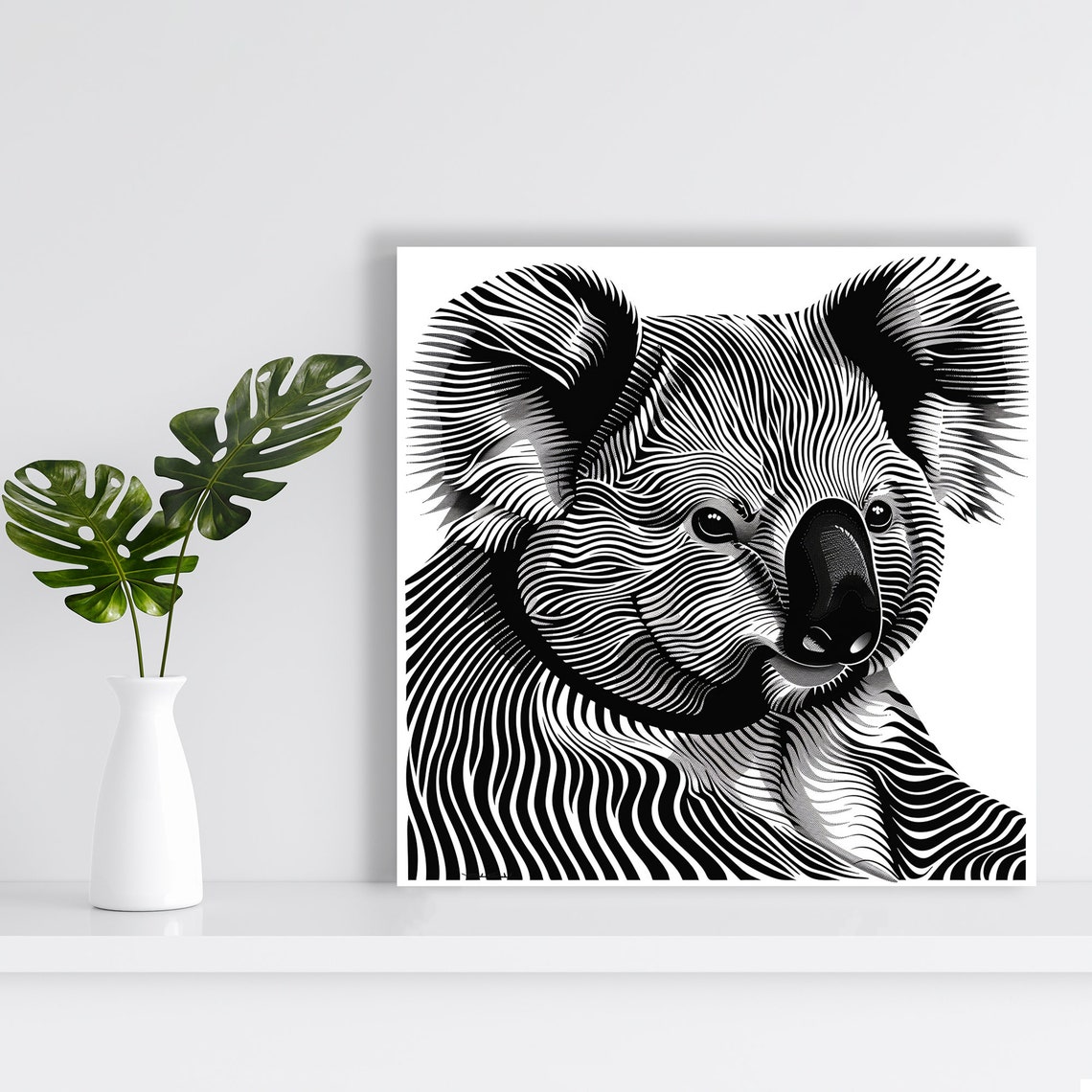 Koala Face Black and White Optical Illusion Line Art Minimalist Poster - Image 2