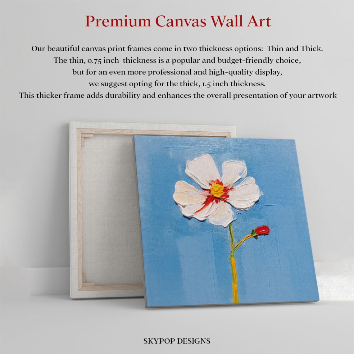 White On Blue Floral Art Print, Orange Blooms - Image 3