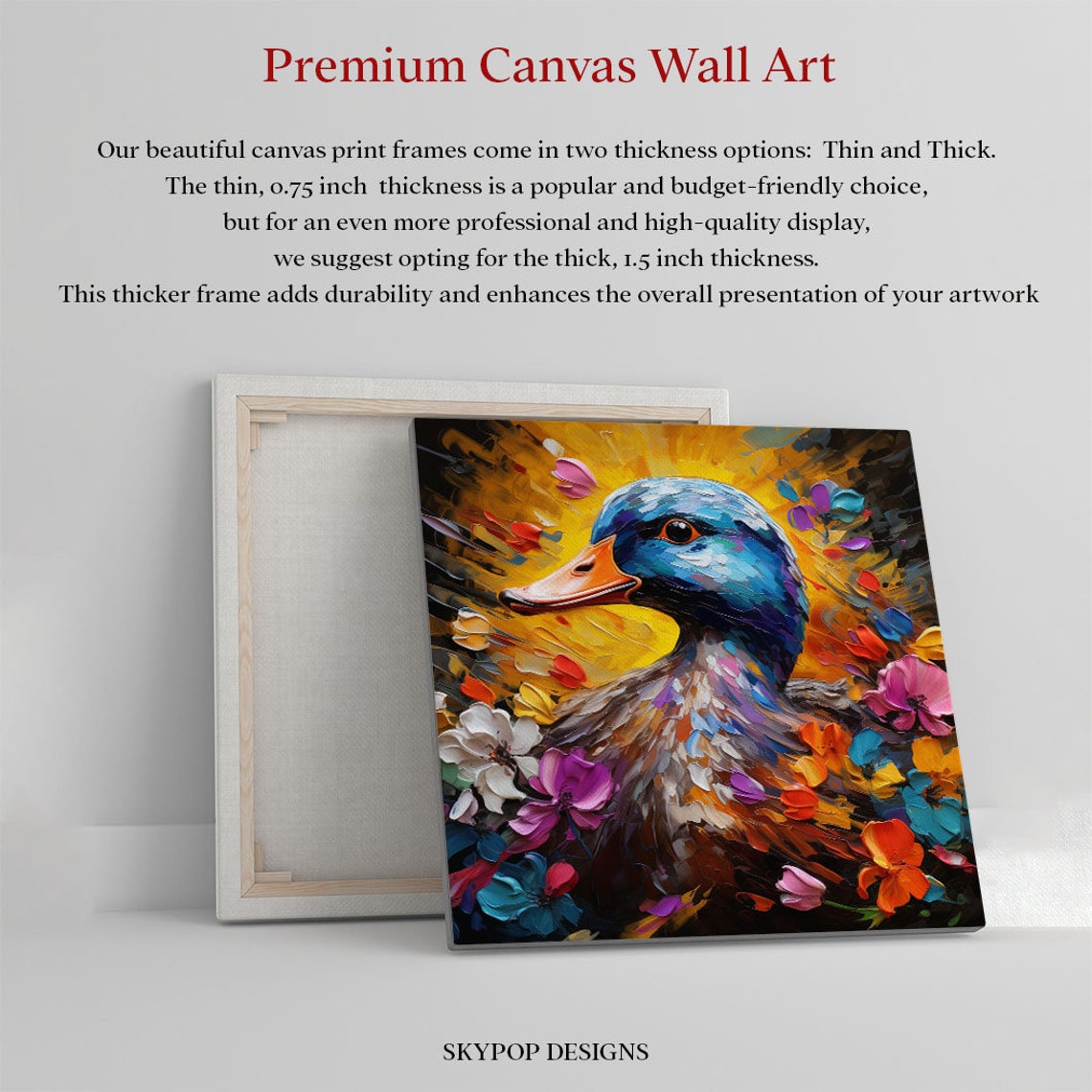 Colorful Duck Portrait Among Bright Flowers Impasto Bird Canvas Poster - Image 4