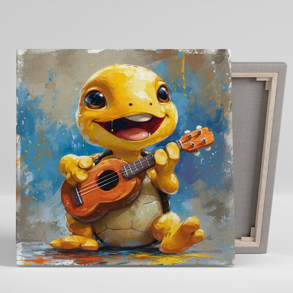 Turtle Ukulele Serenade Art Or Poster Whimsical Contemporary Decor Childrens Room Bedroom Living Room Office Art Turtle Decor