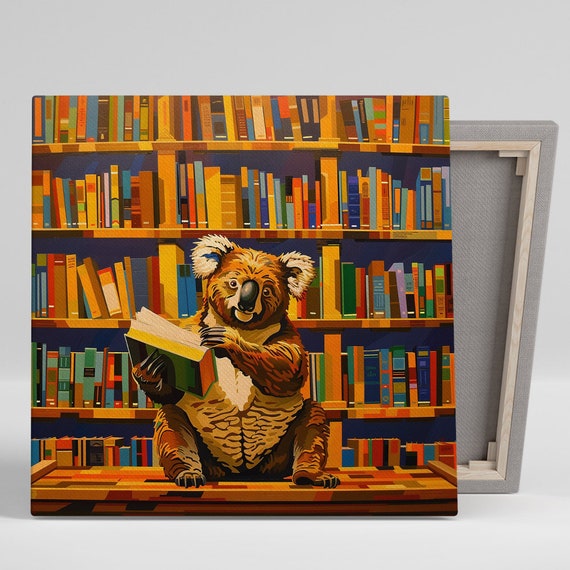 Koala Art Or Poster Whimsical Animal Decor Library Office Living Room Childrens Room Wall Art Brown Orange Blue Black Multicolor