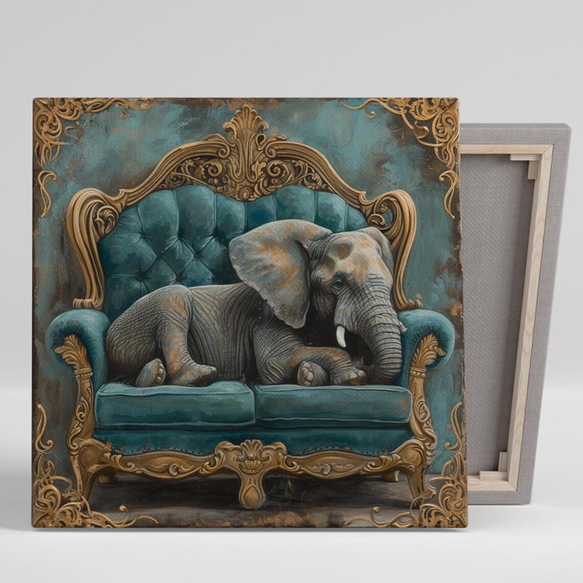 Regal Elephant Repose, Whimsical Baroque Art Print