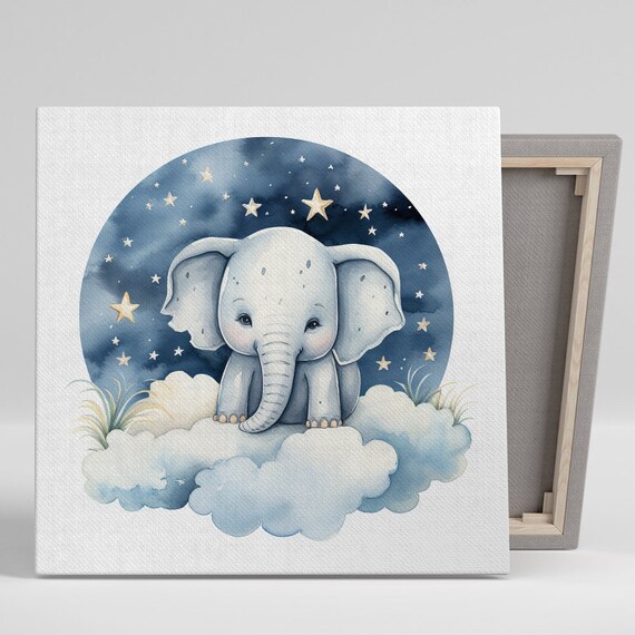 Baby Elephant on Clouds Starry Night Sky Nursery Dreams Wall Poster