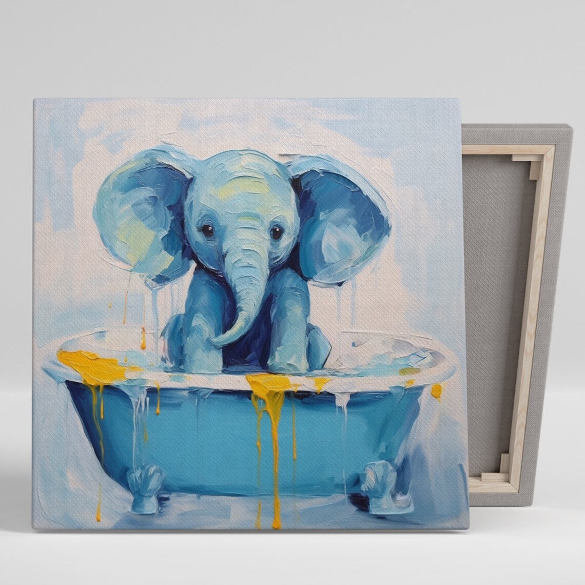 Elephant Bathtub Splash Art Print, Whimsical Decor