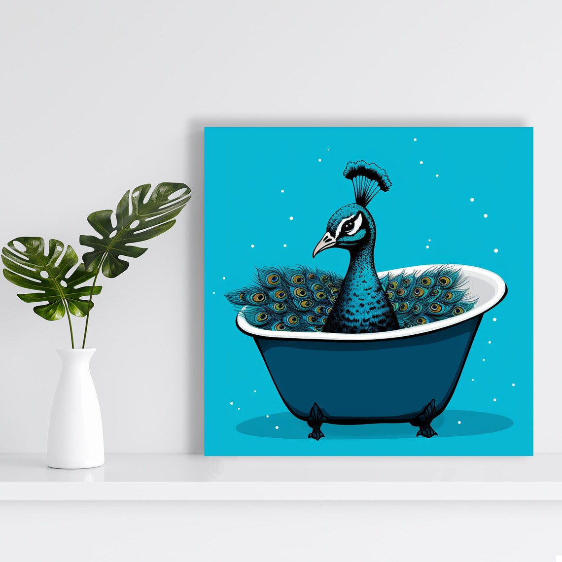 Peacock Bathtub Splash Art, Whimsical Pop Poster - Image 2