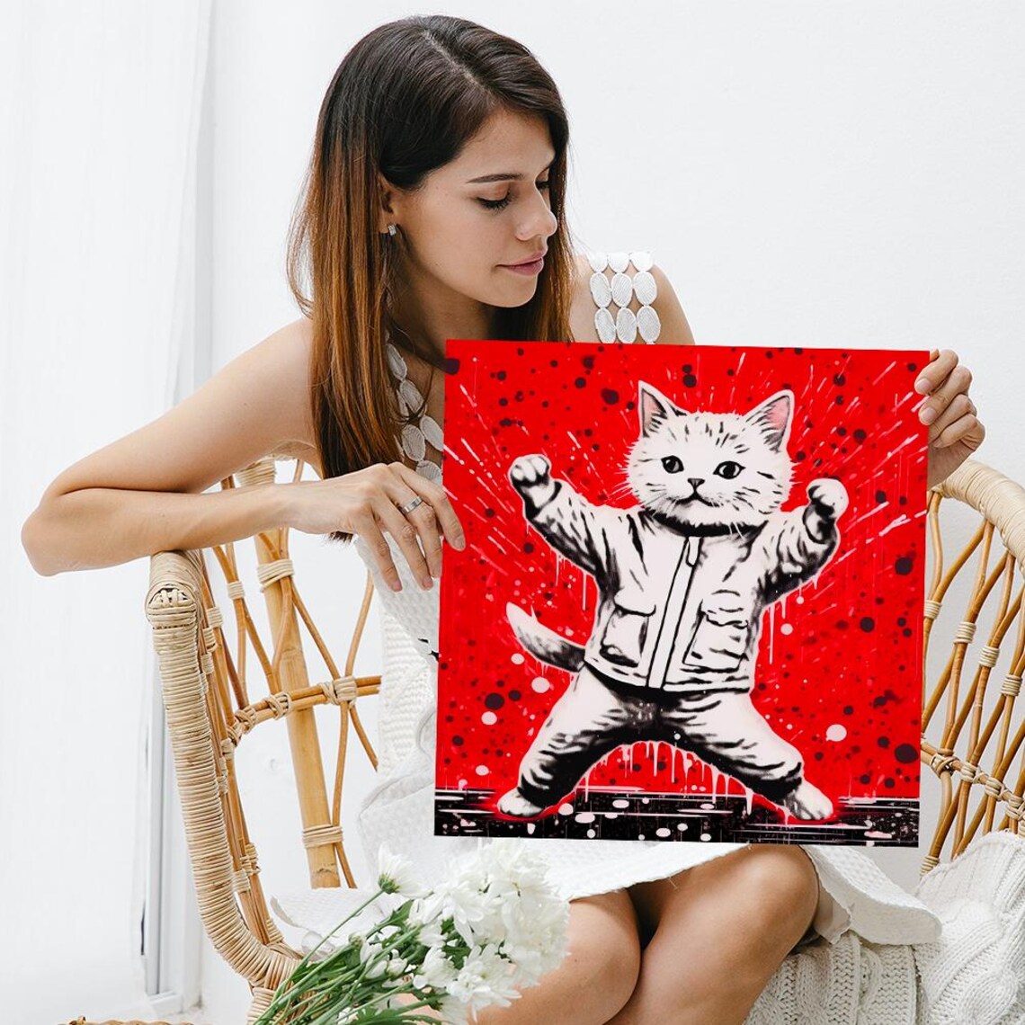 Rebel Street Cat Bold Red Splatter Urban Pop Art Feline Poster - Image 3