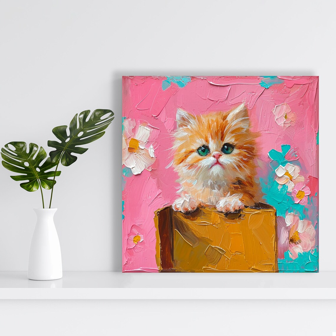 Fluffy Kitten In A Box, Whimsical Bohemian Art Print - Image 2