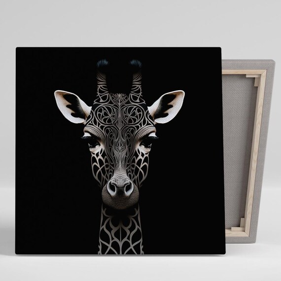 Giraffe Head Ornamental Line Pattern Black White Minimalist Poster