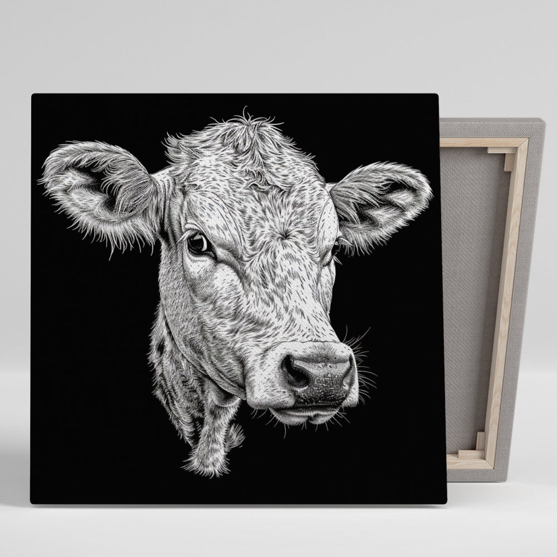 Black White Cow Sketch Pencil Drawing Minimalist Dramatic Wall Poster
