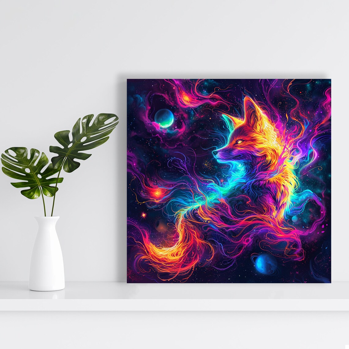 Neon Cosmic Fox Spirit In Galaxy Nebula Surreal Space Animal Poster - Image 2