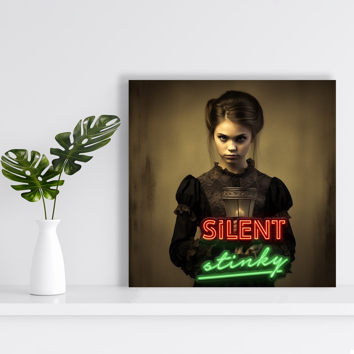 Silent Stinky Neon Text Vintage Candle Girl Funny Bathroom Poster - Image 4