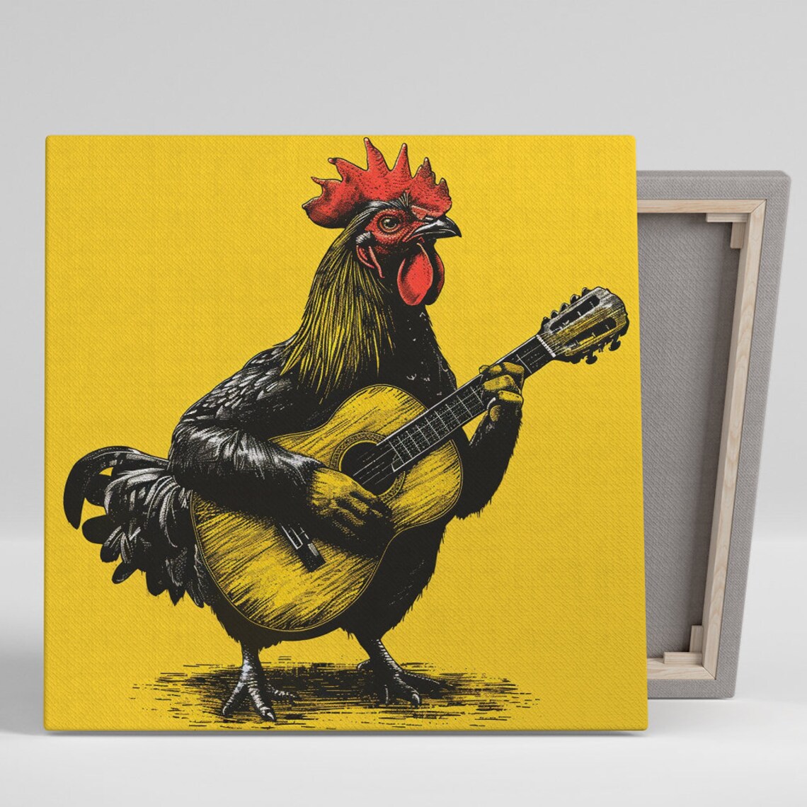 Rooster Guitar Player Poster Rock Star Music Yellow Fun Animal Decor
