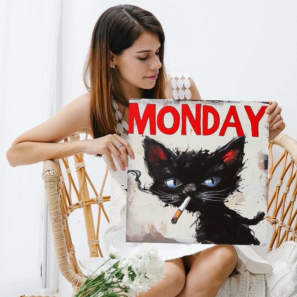 Monday Mood Cat Pop Art Poster, Bohemian Decor - Image 3