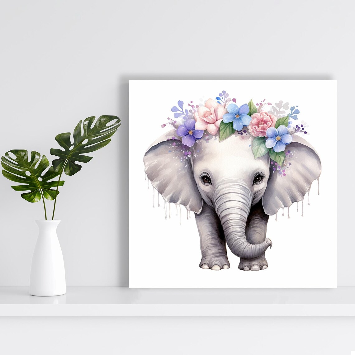 Blossoming Elephant Dreams, Whimsical Nursery Art Print - Image 2