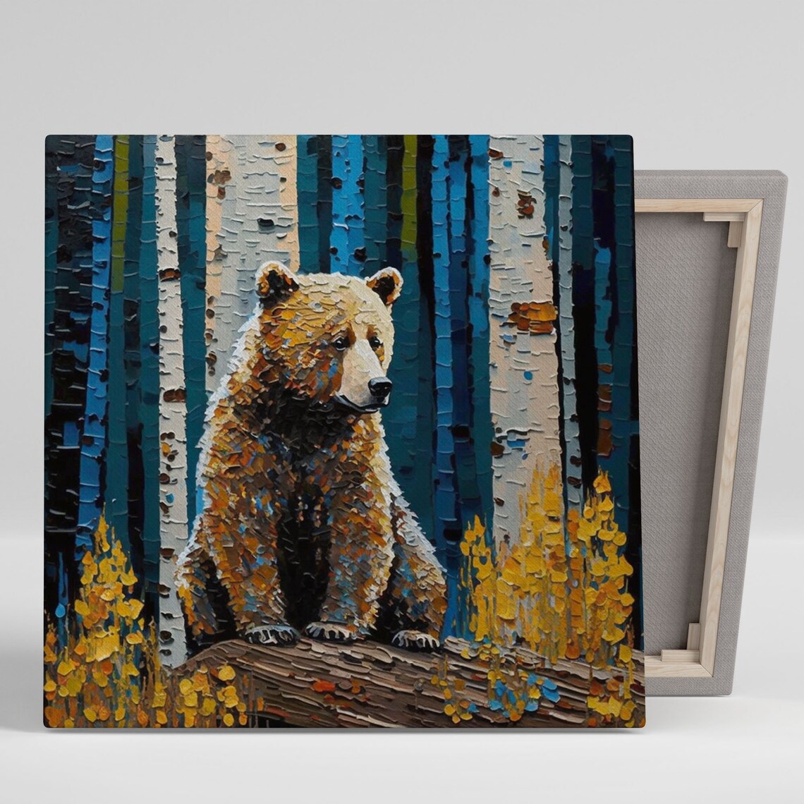 Birch Tree With Bear Wall Art Print, Contemporary Decor
