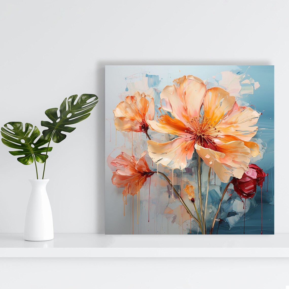 Orange Flower Contemporary Floral Wall Art Print - Image 2
