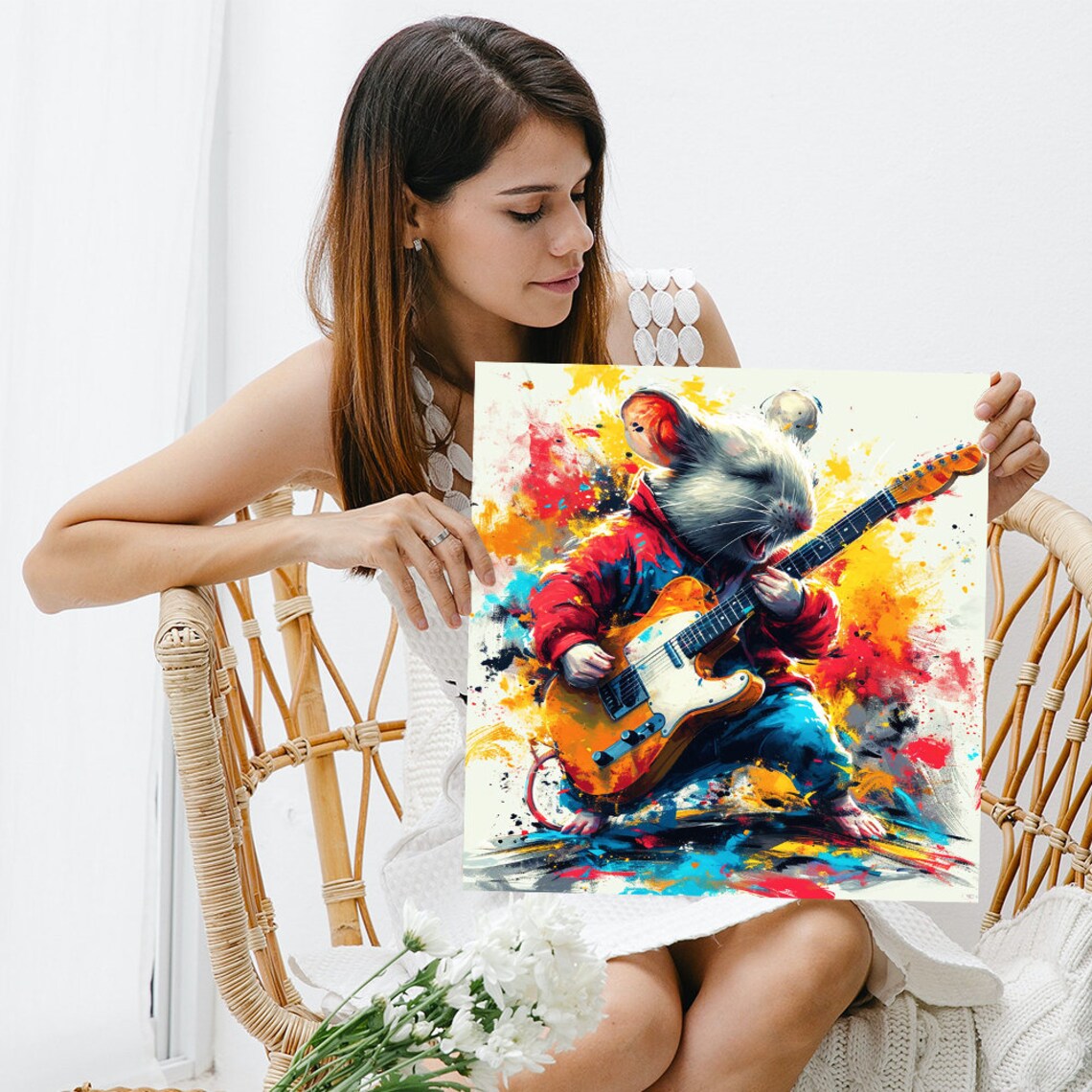 Rock Star Mouse Electric Guitar Colorful Splash Art Wall Poster - Image 3
