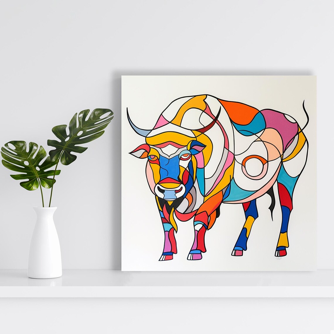 Abstract Bull Line Art Colorful Minimalist Modern Farm Animal Poster - Image 2